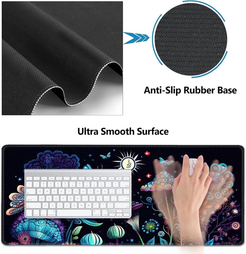 AIMSA Large Gaming Mouse Pad Set, Keyboard Wrist Rest Support+ Extended Mousepad+ Mouse Wrist Cushion+Coaster, Ergonomic Multifunctional Desk Mat 35x15.7in, Colorful Abstract Mushrooms - Image 5